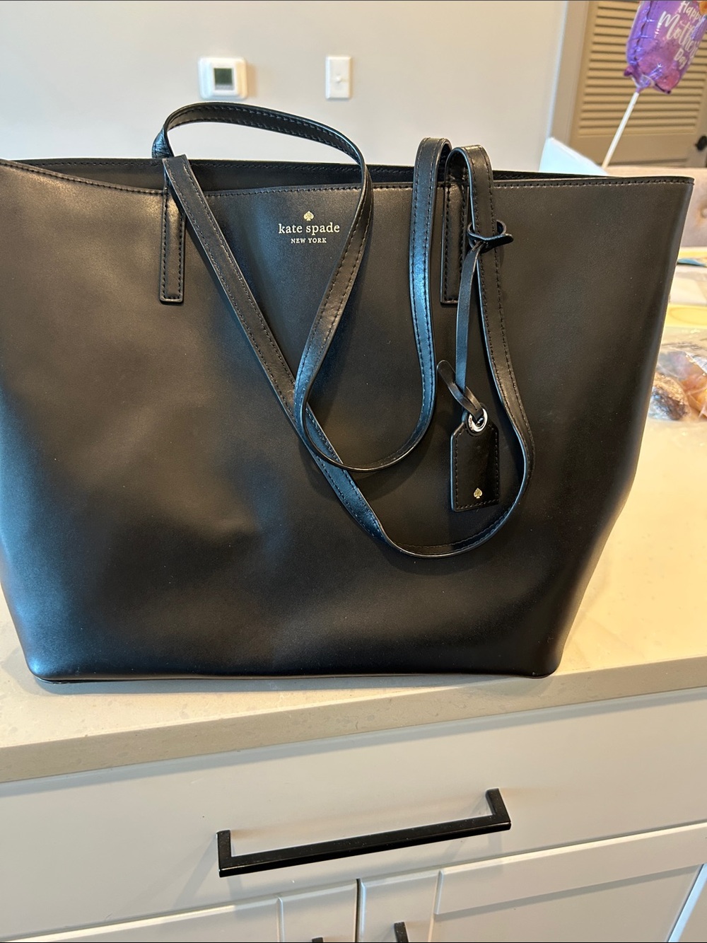 kate spade Black Leather Tote with Gold Logo - Picture 4 of 4